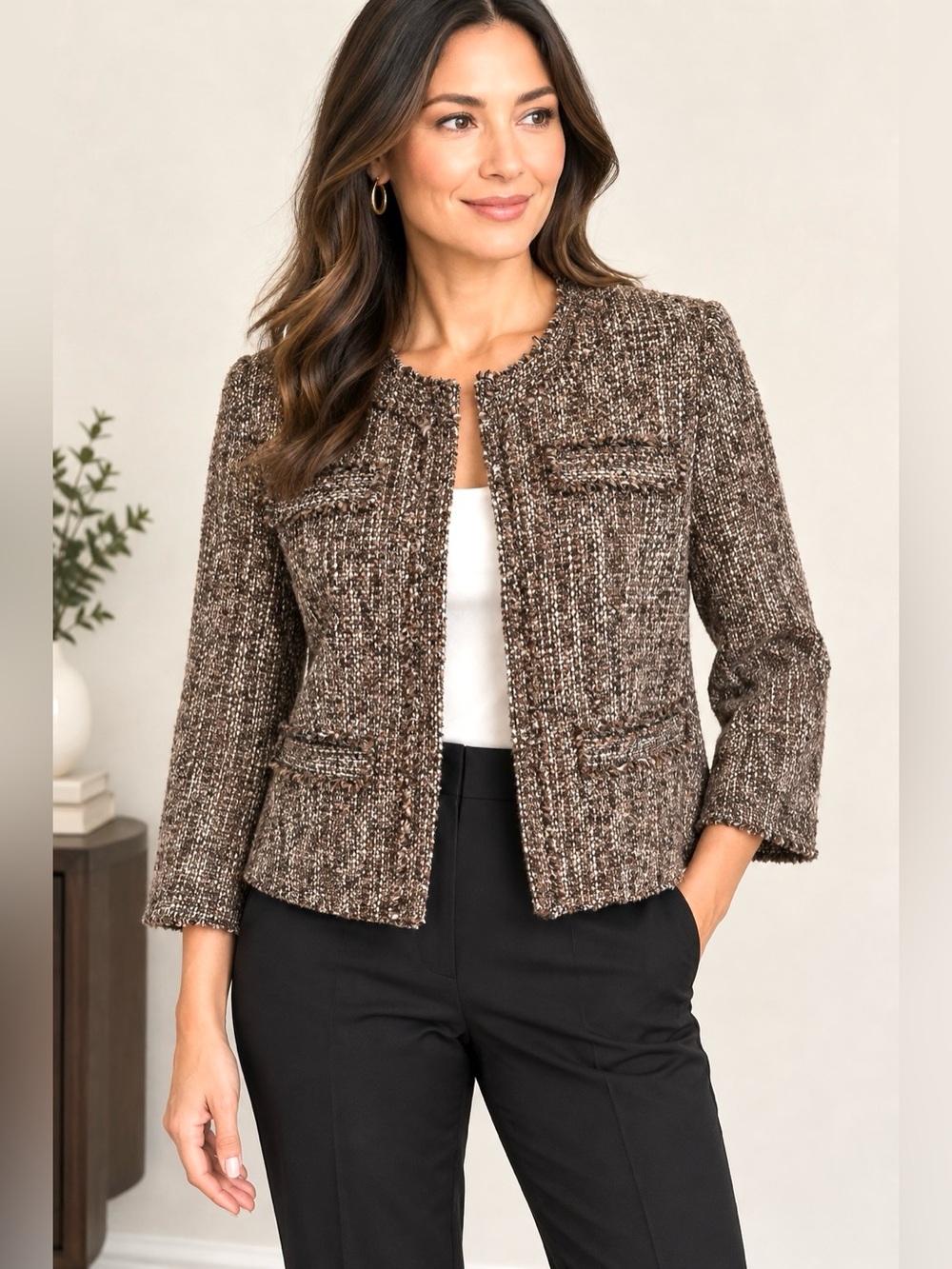 Michael Kors Tweed Jacket Brown & White Size 12P